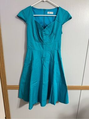 Amazon Teal Fit-and-Flare Cap-Sleeve Modern Retro Vibe Dress Size Small